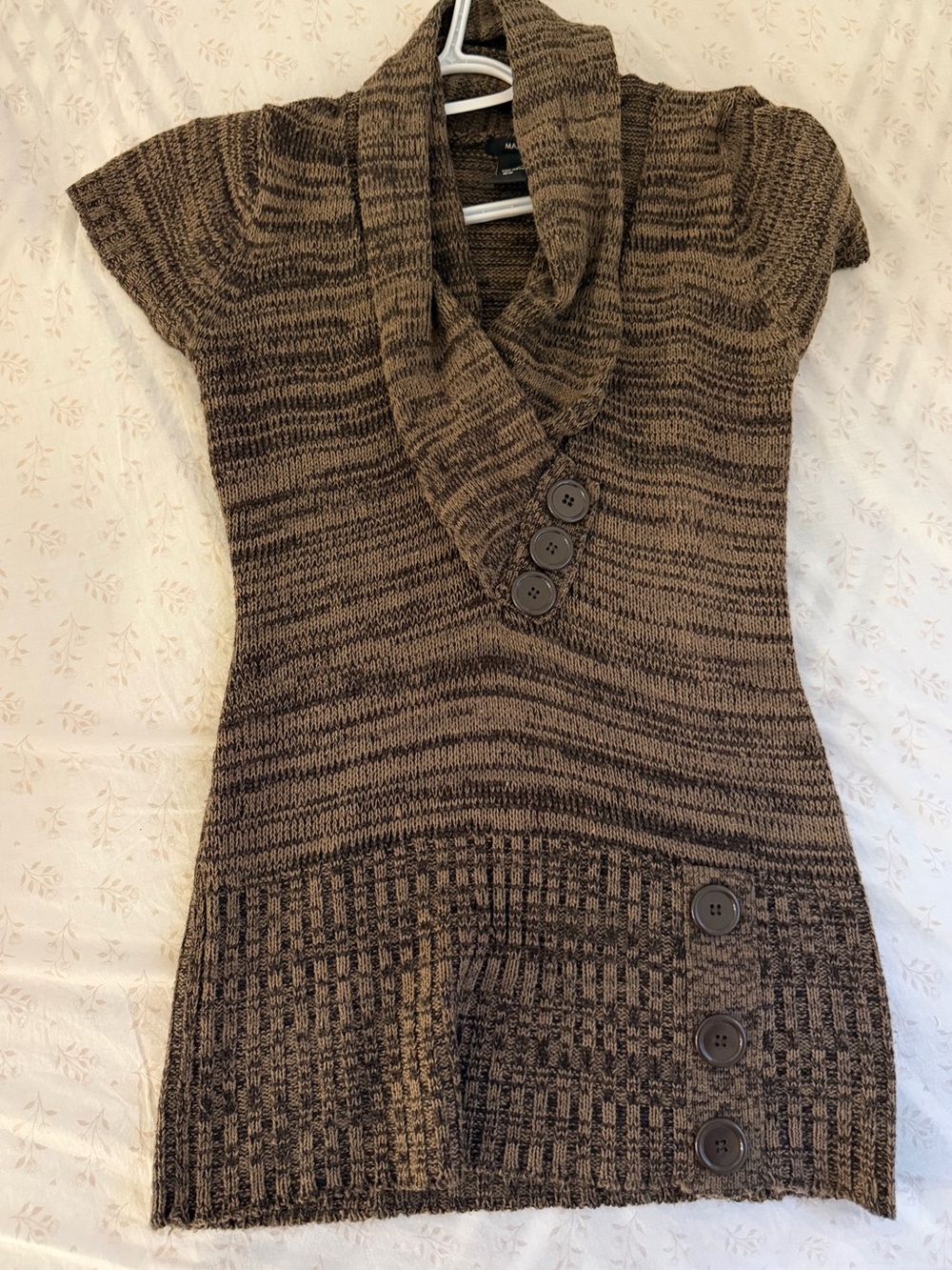 Vintage Y2K Majora Brown Marled Short-Sleeve Shawl Collar Sweater Top